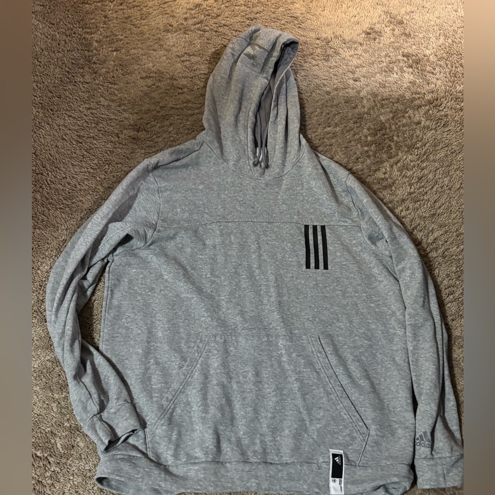Adidas Men's Gray Hoodie with Black Stripes